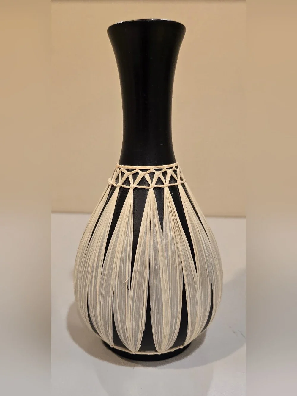 Vintage Gmunder Keramik Vase with Natural Raffia Detailing